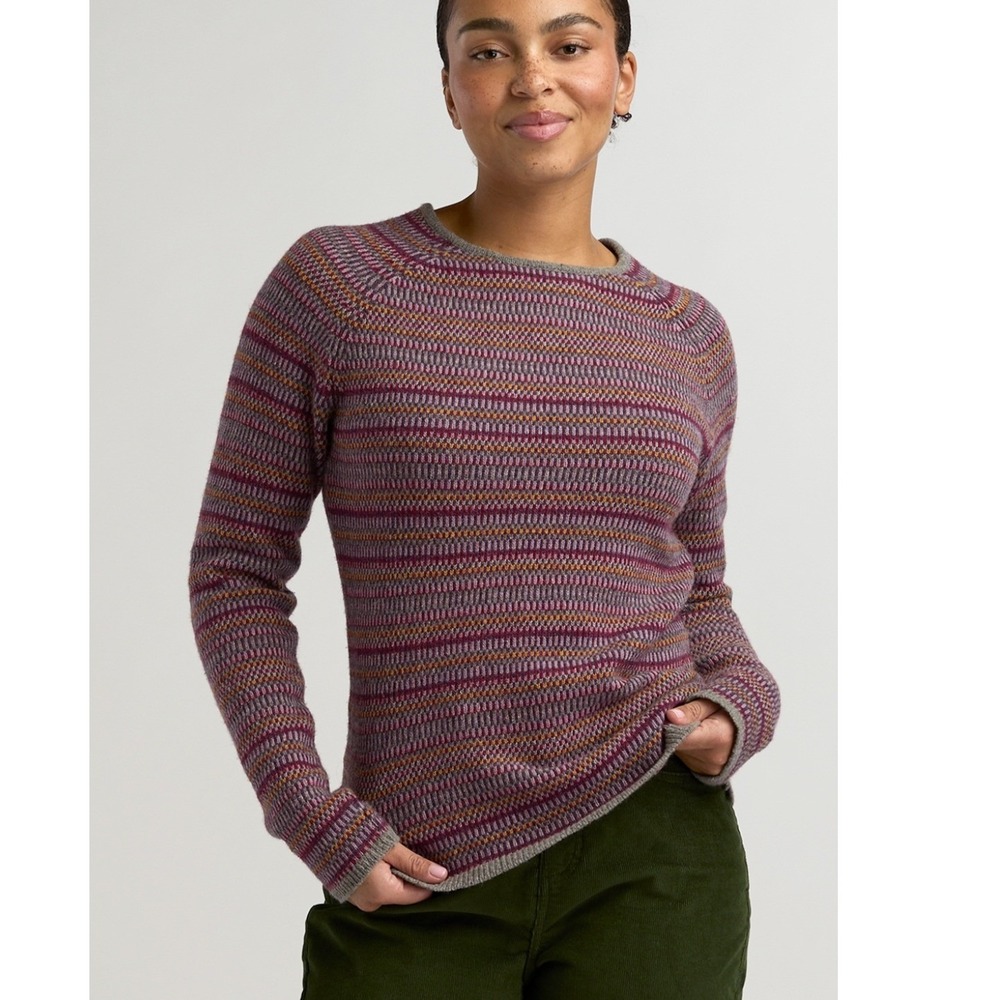 Title Nine Women XS Sweater Purple Pink Striped Wool Silk Blend Crew Neck Raglan